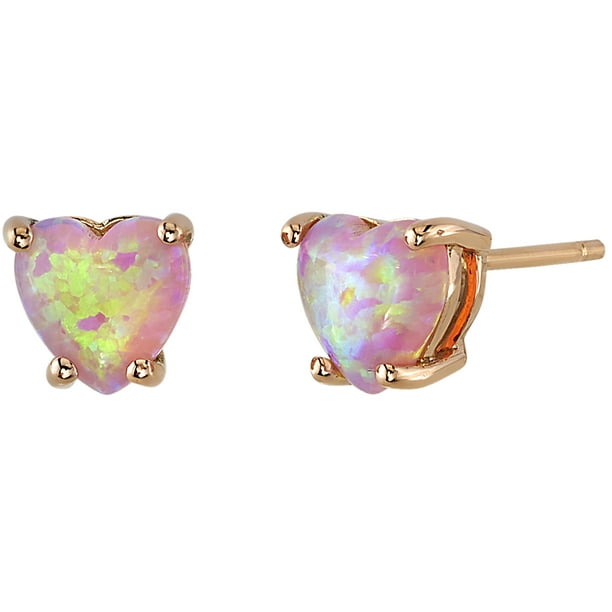 14k Gold or Sterling Silver Pink Simulated Opal Ball Stud Earrings 